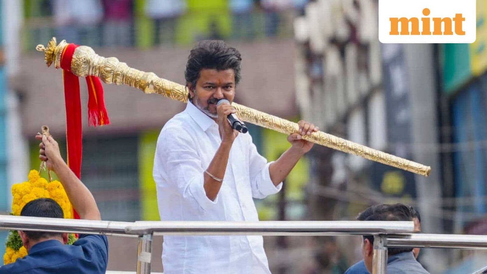 Namakkal: Actor and Tamilaga Vetri Kazhagam (TVK) Founder Vijay addresses a public rally, in Namakkal district, Tamil Nadu, Saturday,