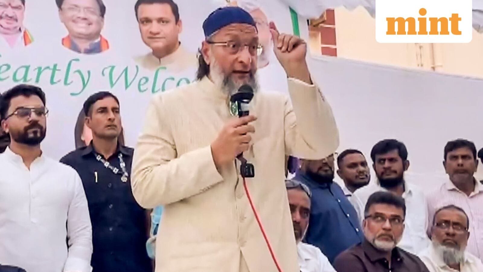 AIMIM chief Asaduddin Owaisi addresses a public meeting, in Hyderabad, Telangana, Thursday, Oct. 2, 2025.