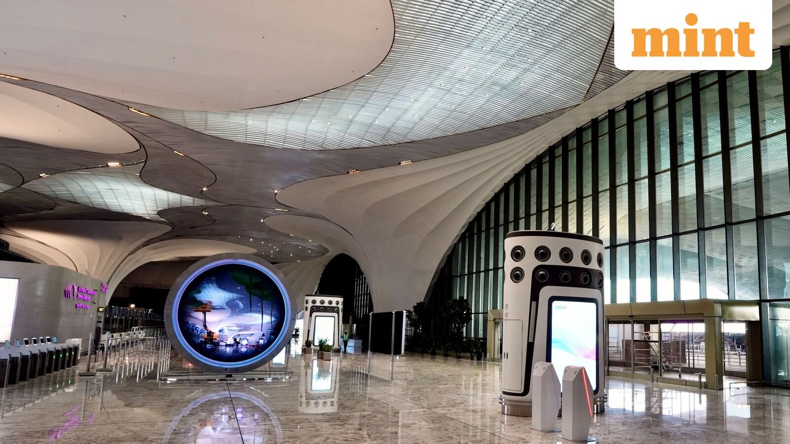 Navi Mumbai: Interiors of the newly-constructed Navi Mumbai International Airport (NMIA) ahead of the inauguration of its first phase, in Navi Mumbai, Maharashtra, Saturday, Oct. 4, 2025. (PTI Photo) (PTI10_04_2025_000353A)