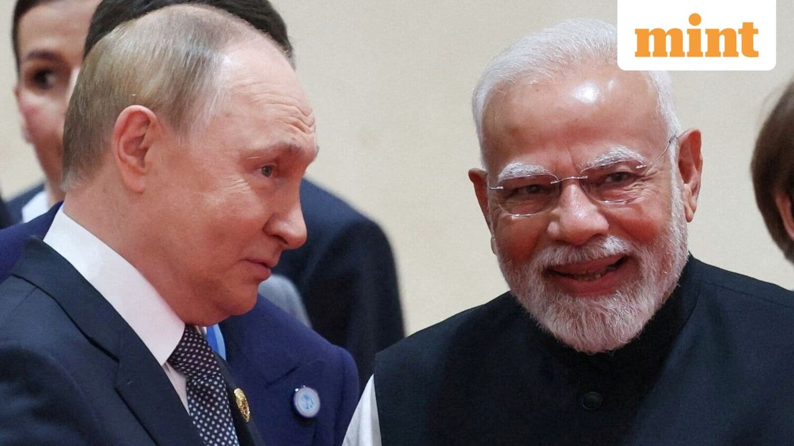 FILE PHOTO: Russian President Vladimir Putin and Indian Prime Minister Narendra Modi speak during a meeting at the Shanghai Cooperation Organisation (SCO) summit in Tianjin, China, September 1, 2025. Sputnik/Alexander Kazakov/Pool via REUTERS ATTENTION EDITORS - THIS IMAGE WAS PROVIDED BY A THIRD PARTY./File Photo
