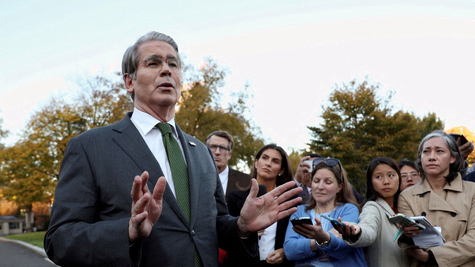 File photo of US Treasury Secretary Scott Bessent speaking to reporters at the White House. He is pushing for a requirement that the Federal Reserve's regional bank presidents must reside in their districts for at least three years before taking office.